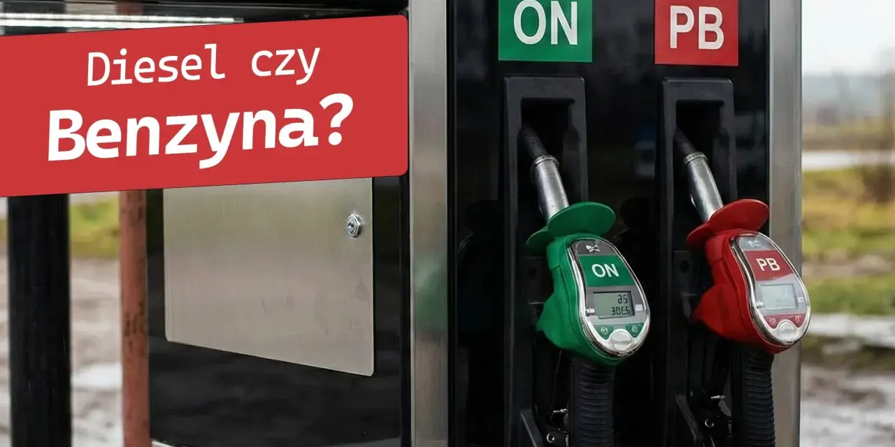 Dylemat: jakie paliwo do agregatu prądotwórczego? Dwa dystrybutory: ON (zielony) i PB (czerwony).