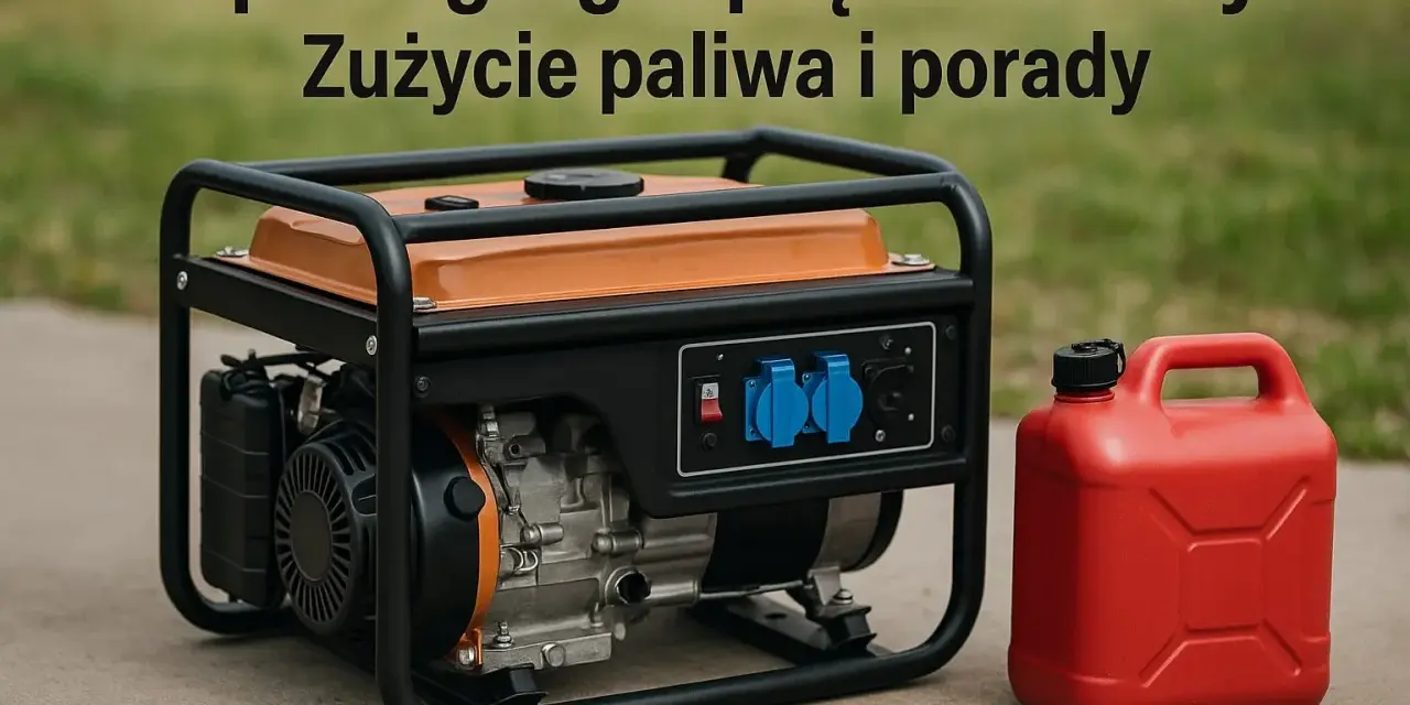 Agregat prądotwórczy obok czerwonego kanistra. Dowiedz się, ile paliwa zużywa agregat prądotwórczy i jak oszczędzać.