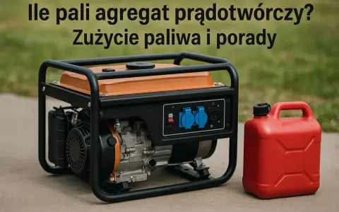 Agregat prądotwórczy obok czerwonego kanistra. Dowiedz się, ile paliwa zużywa agregat prądotwórczy i jak oszczędzać.