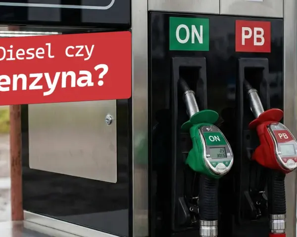 Dylemat: jakie paliwo do agregatu prądotwórczego? Dwa dystrybutory: ON (zielony) i PB (czerwony).