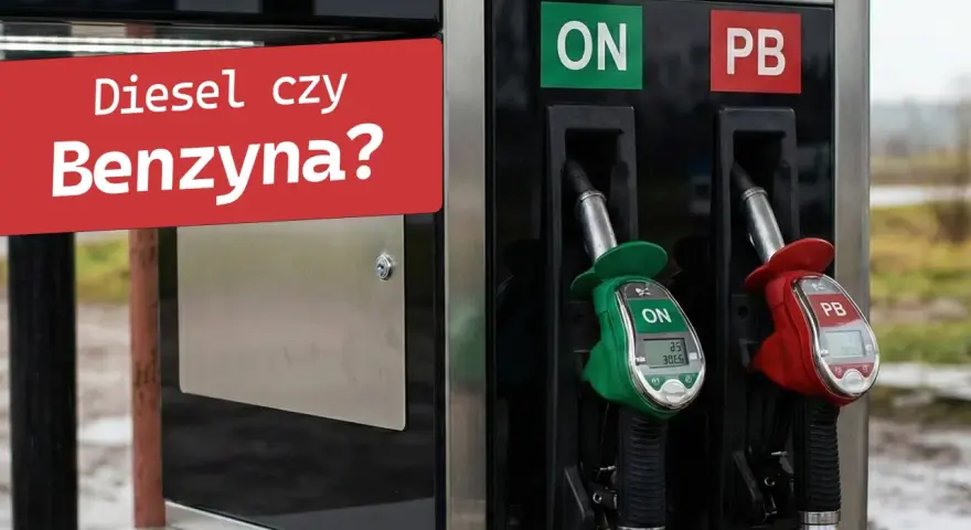 Dylemat: jakie paliwo do agregatu prądotwórczego? Dwa dystrybutory: ON (zielony) i PB (czerwony).