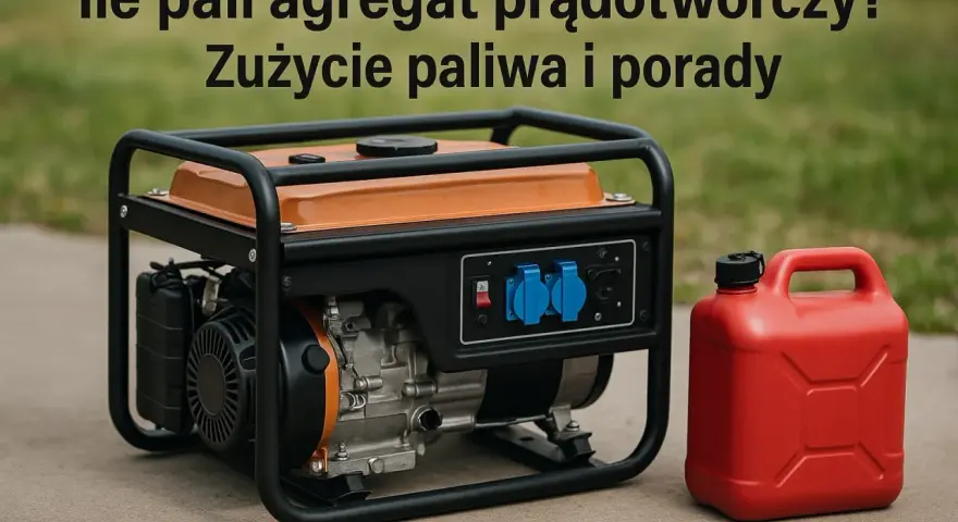 Agregat prądotwórczy obok czerwonego kanistra. Dowiedz się, ile paliwa zużywa agregat prądotwórczy i jak oszczędzać.